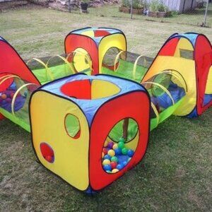 8 in 1 Pop Up Children Play Tent House with 4 Tunnel, 4 Tents for Boys, Girls